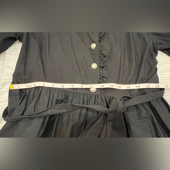 BATSHEVA DRESS - Pearl-Button Black Cotton Dress - Picture 8 of 14